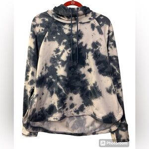 Zelos size large women’s pullover hoodie.  Blue and white tie dye.  EUC
